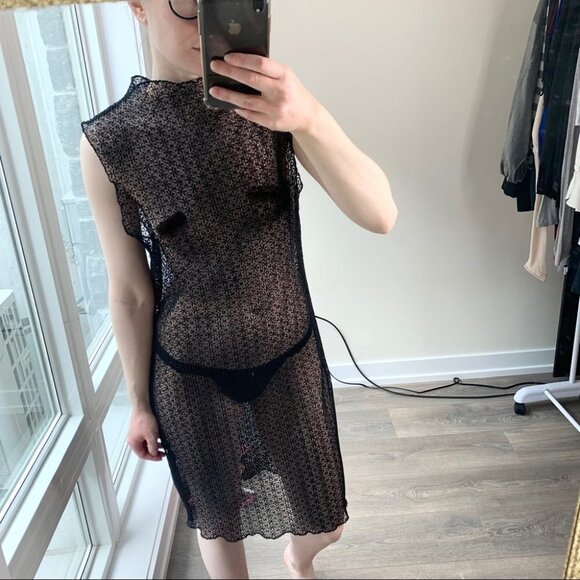 KEEPSAKE The Label Mesh Beach Cover Up Knit Mini Dress Black Size Medium - Picture 7 of 15
